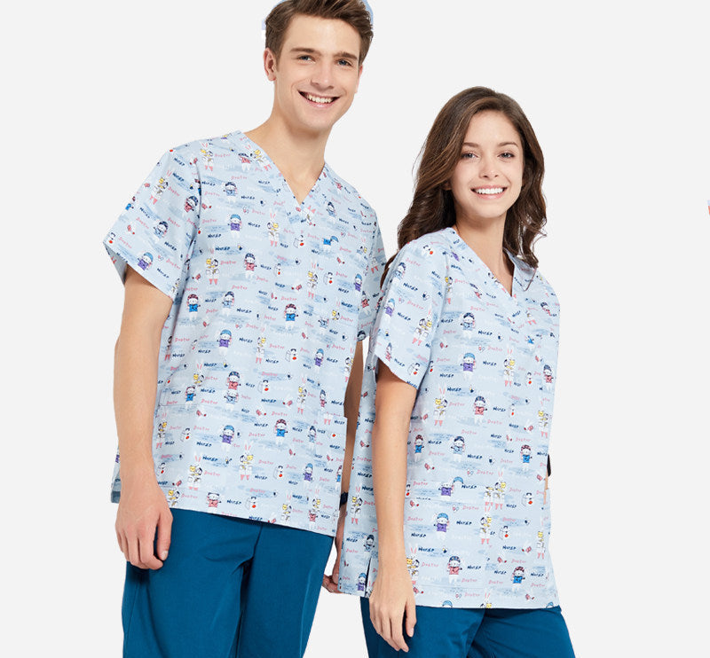 Clothes printed pet doctor nurse work uniform brush hand clothes men's and women's little nurses