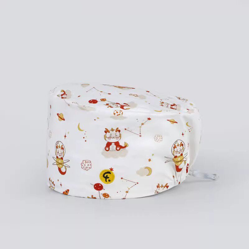 Nurse Beanie Elastic Cap Doctor Work Cap Printed Surgical Oral Head Cap Cotton Breathable for Men and Women
