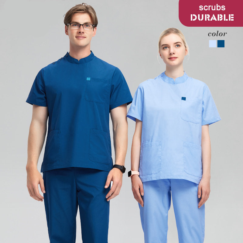 Solid Color Nurse Uniform Unisex Soft Anti-Wrinkle Cotton Polyester Blend Dental Cosmetic Hospital Workwear