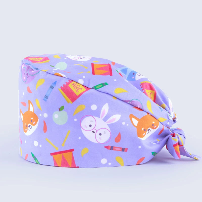 Printed Hat Pet Hospital Grooming Work Hat Gourd Hat Women Cotton Oral Yard Hat Dust Hat Woman