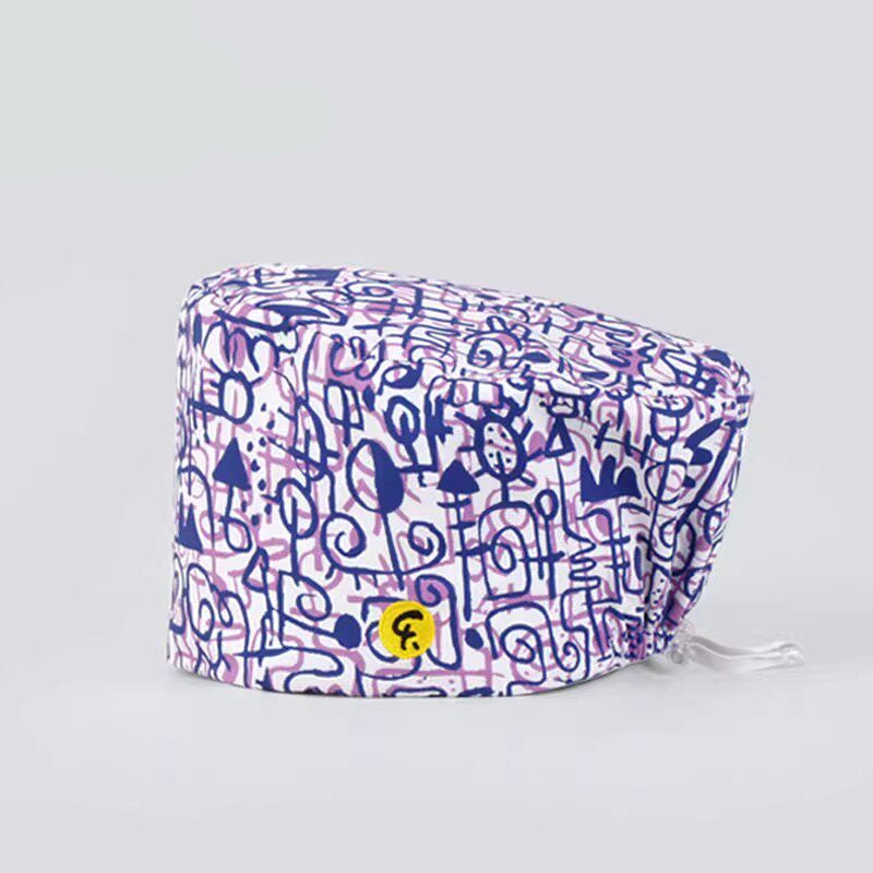 Nurse Beanie Elastic Cap Doctor Work Cap Printed Surgical Oral Head Cap Cotton Breathable for Men and Women