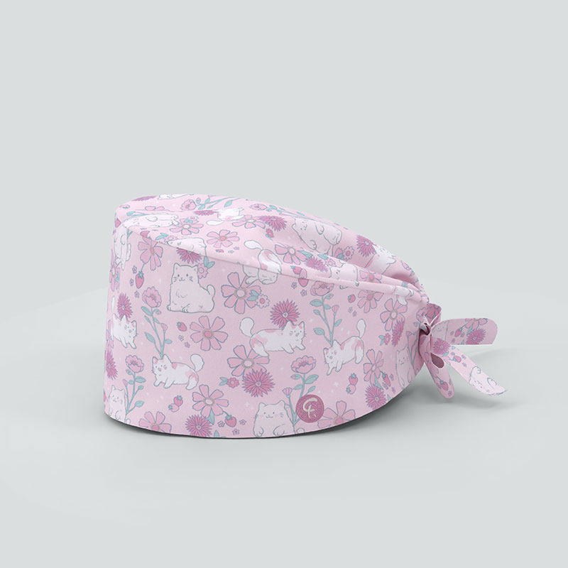 Floral Cotton Scrub Cap – Soft, Breathable & Adjustable Work Hat