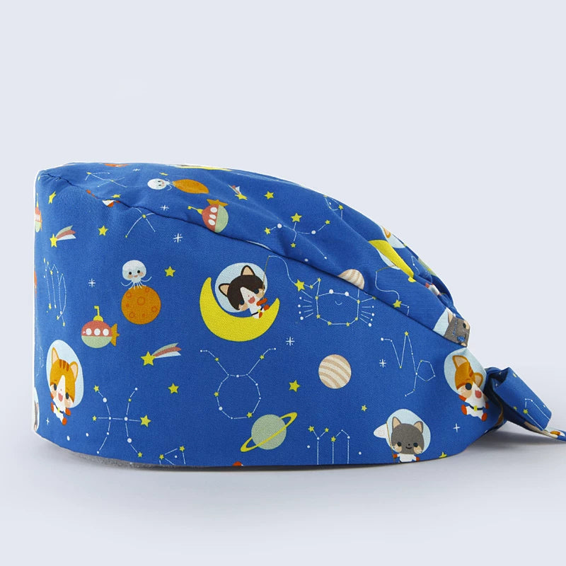 Surgical Cap Doctor Nurse Printed Hat Pet Home Dental Work Hat Planet Guardian Meow Summer