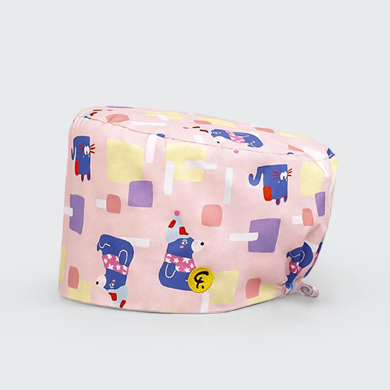 Nurse Beanie Elastic Cap Doctor Work Cap Printed Surgical Oral Head Cap Cotton Breathable for Men and Women