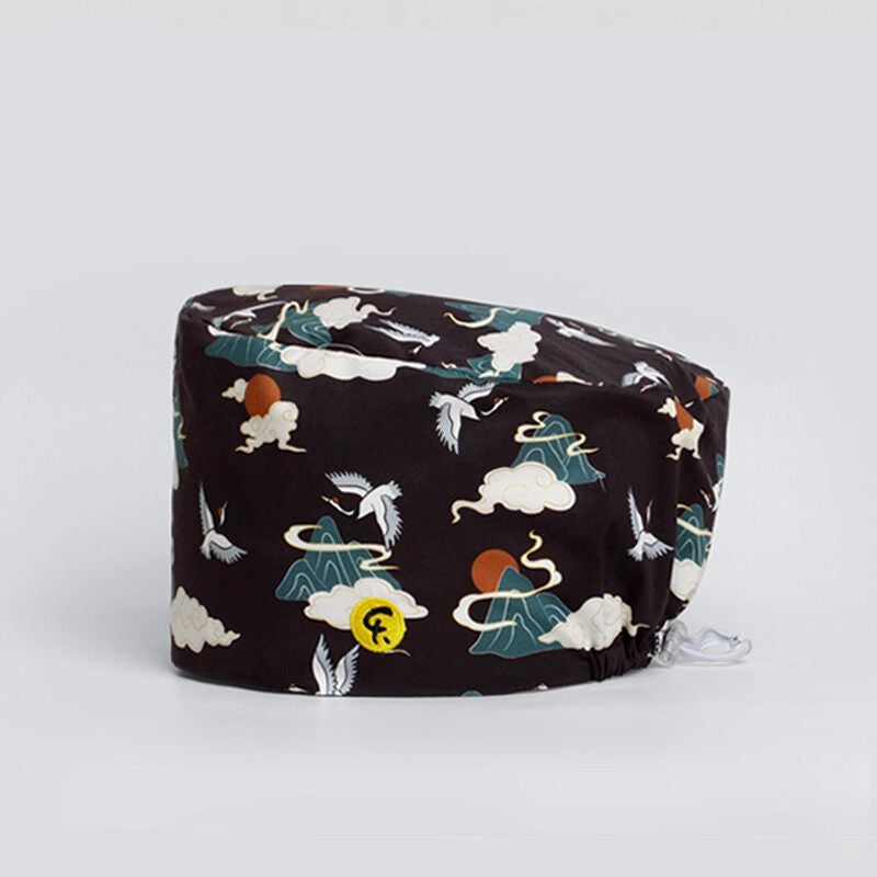 Nurse Beanie Elastic Cap Doctor Work Cap Printed Surgical Oral Head Cap Cotton Breathable for Men and Women