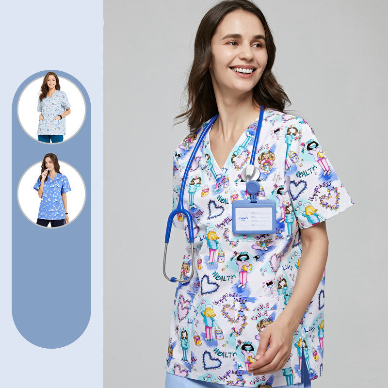 Clothes printed pet doctor nurse work uniform brush hand clothes men's and women's little nurses