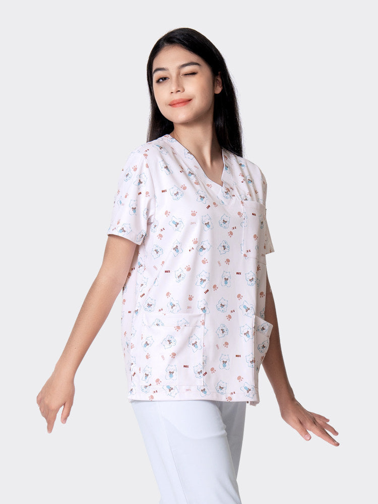 Clothes printed pet doctor nurse work uniform brush hand clothes men's and women's little nurses