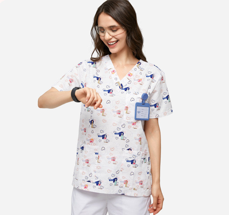 Clothes printed pet doctor nurse work uniform brush hand clothes men's and women's little nurses