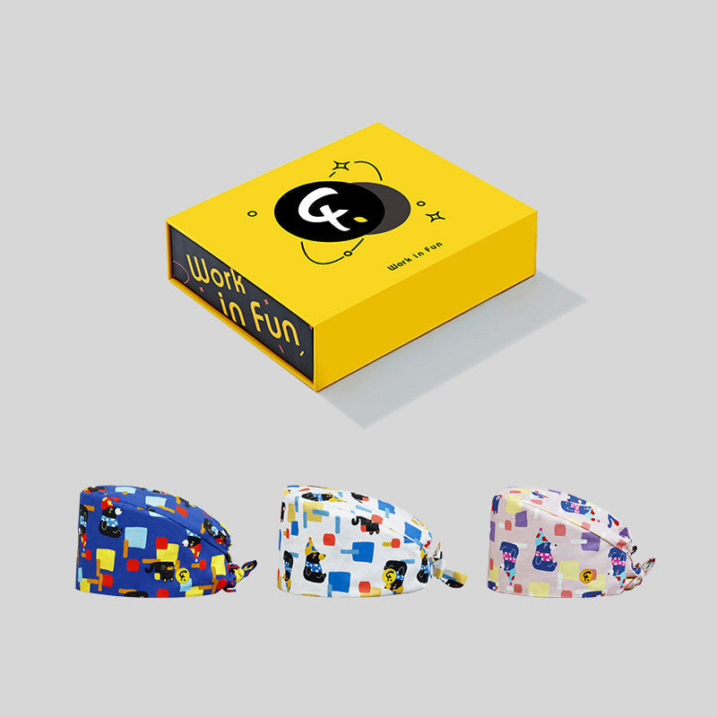 Medical Work Cap Surgical Hat Gourd Hat Cartoon Print Hat Magic Maze Men and Women Summer