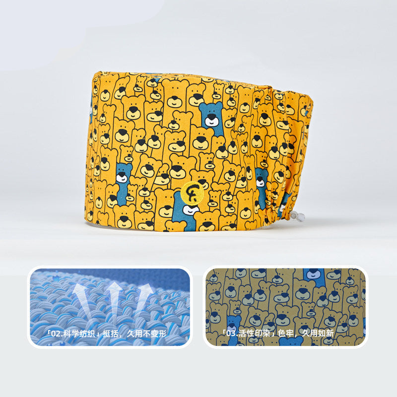 Doctor Nurse Cartoon Print Casual Beanie Surgical Cap Men & Women Summer Bear Haunt