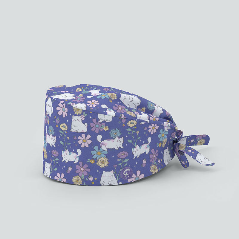 Floral Cotton Scrub Cap – Soft, Breathable & Adjustable Work Hat