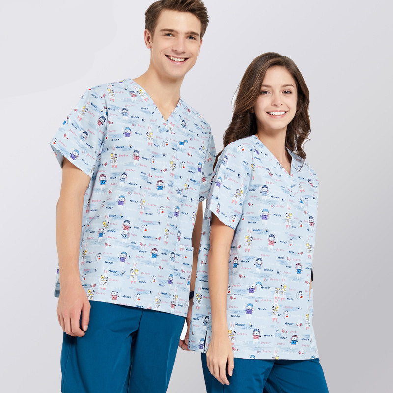 Printed Hand Wash Gown Cute Nurse Work Uniform Medical Unisex Long Sleeve Hand Gown for Dental Clinic