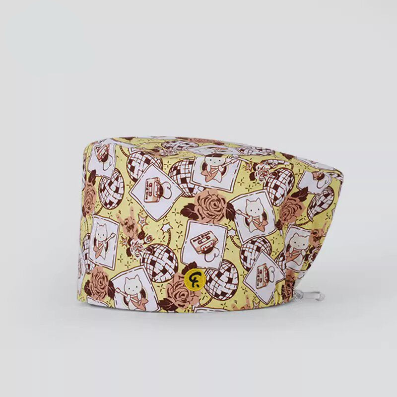 Nurse Beanie Elastic Cap Doctor Work Cap Printed Surgical Oral Head Cap Cotton Breathable for Men and Women