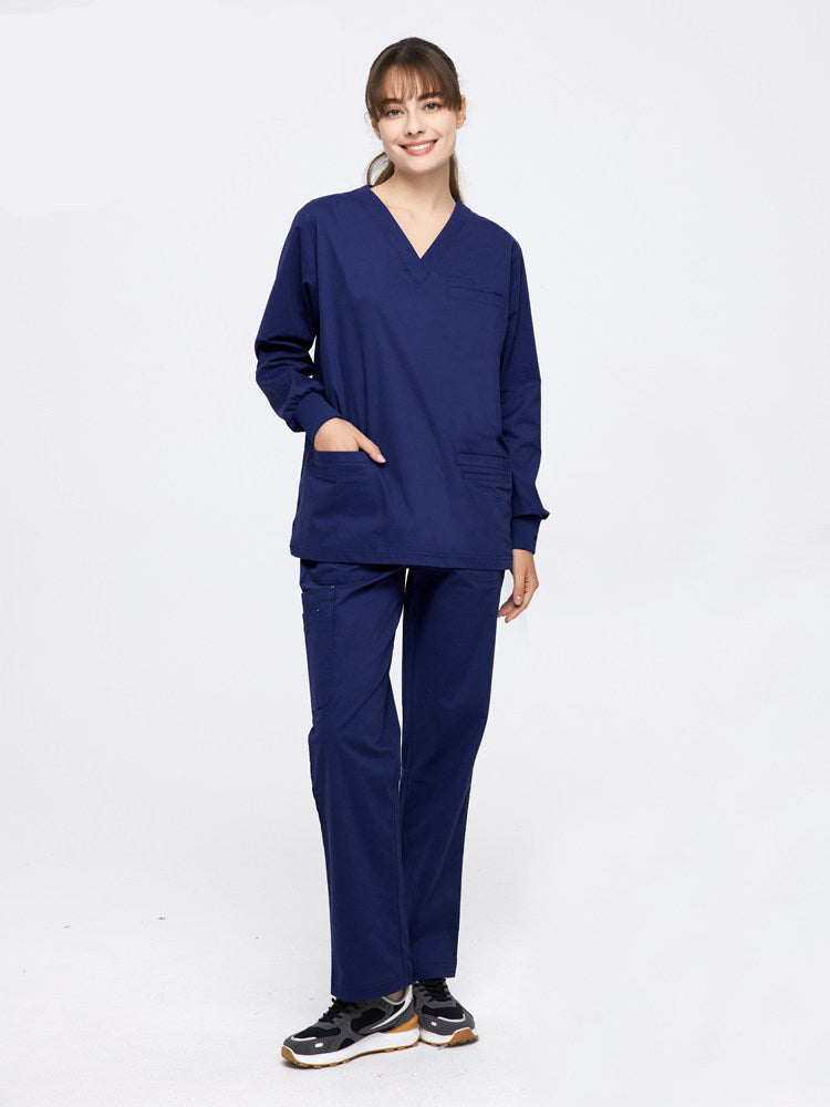 Stretch hand wash gown medical cotton uniform long sleeve navy blue doctor suit for 25-35 years old