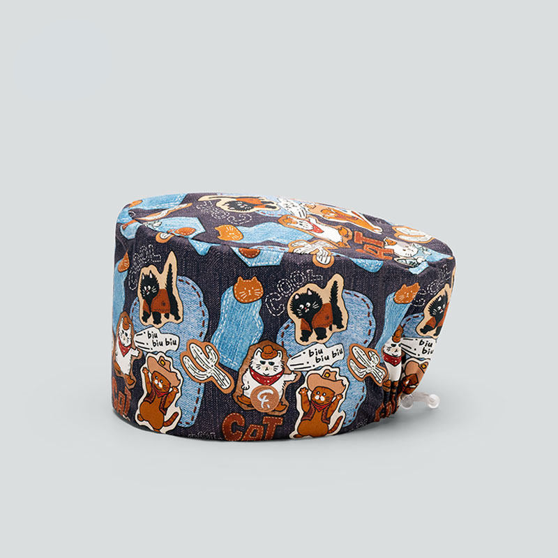 Nurse Beanie Elastic Cap Doctor Work Cap Printed Surgical Oral Head Cap Cotton Breathable for Men and Women