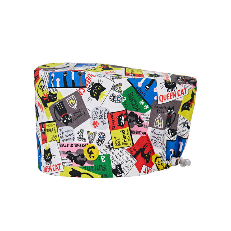 Nurse Beanie Elastic Cap Doctor Work Cap Printed Surgical Oral Head Cap Cotton Breathable for Men and Women