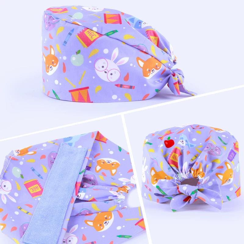 Faran Printed Hat Pet Hospital Grooming Work Hat Gourd Hat Women Cotton Oral Yard Hat Dust Hat Woman