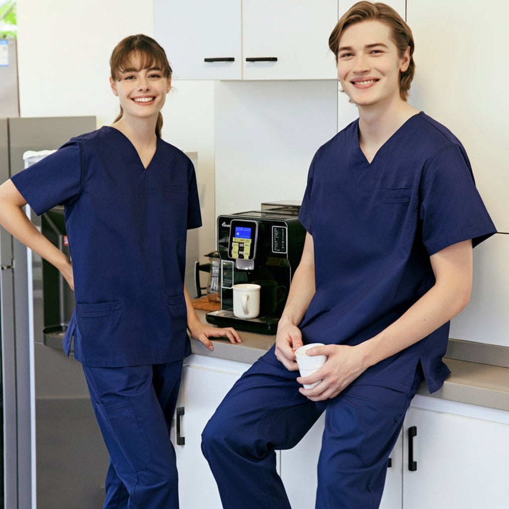 Stretch hand wash gown medical cotton uniform long sleeve navy blue doctor suit for 25-35 years old