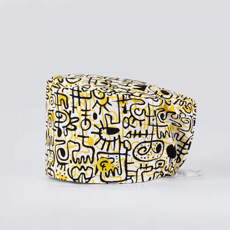 Nurse Beanie Elastic Cap Doctor Work Cap Printed Surgical Oral Head Cap Cotton Breathable for Men and Women