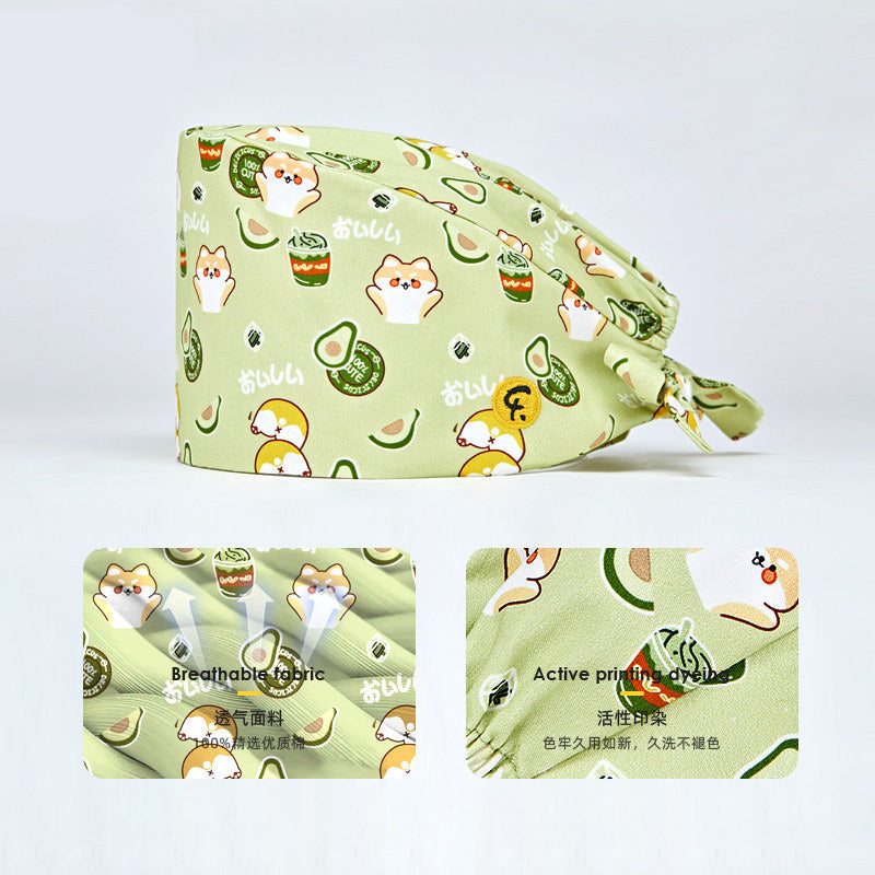 Surgical Cap Cotton Work Hat Gourd Hat Cartoon Print Breathable Hat Sweat Wicking Spring and Summer