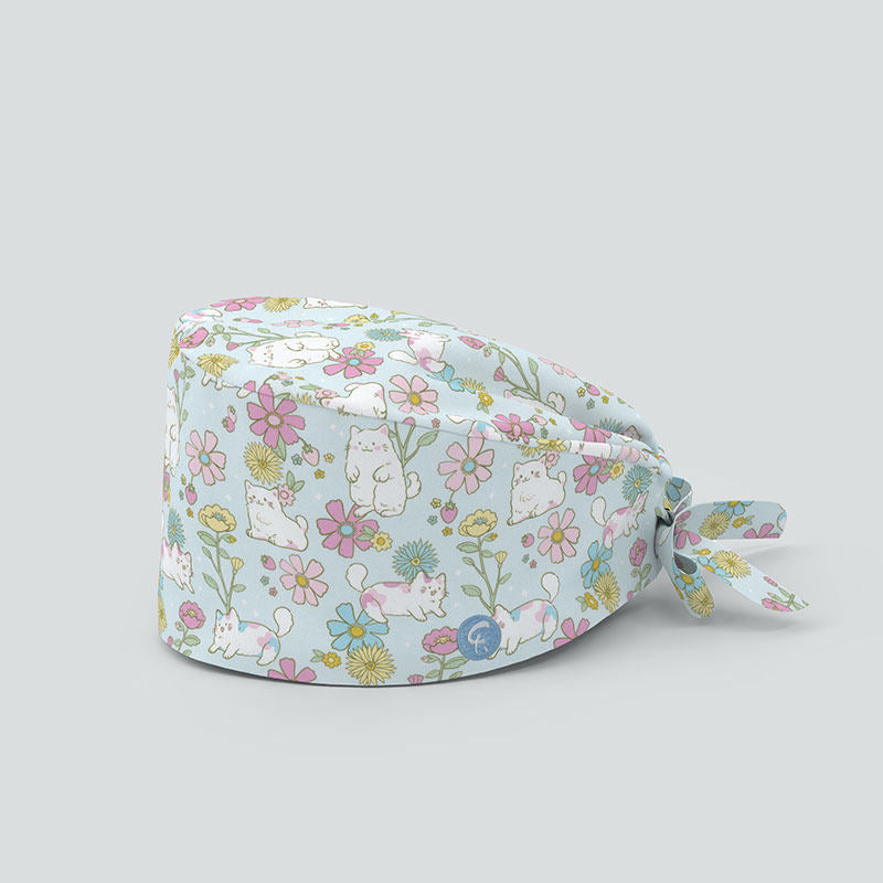 Floral Cotton Scrub Cap – Soft, Breathable & Adjustable Work Hat
