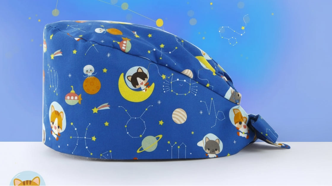 Faran Surgical Cap Doctor Nurse Printed Hat Pet Home Dental Work Hat Planet Guardian Meow Summer