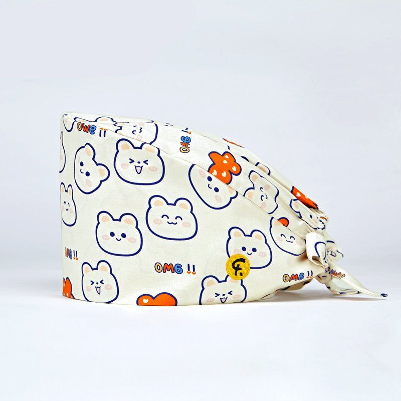 Surgical Cap Cotton Work Hat Gourd Hat Cartoon Print Breathable Hat Sweat Wicking Spring and Summer