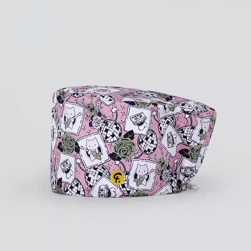 Nurse Beanie Elastic Cap Doctor Work Cap Printed Surgical Oral Head Cap Cotton Breathable for Men and Women