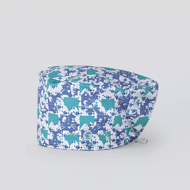 Nurse Beanie Elastic Cap Doctor Work Cap Printed Surgical Oral Head Cap Cotton Breathable for Men and Women