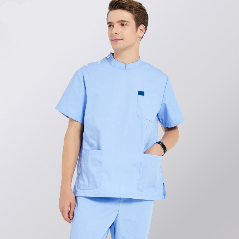 Solid Color Nurse Uniform Unisex Soft Anti-Wrinkle Cotton Polyester Blend Dental Cosmetic Hospital Workwear