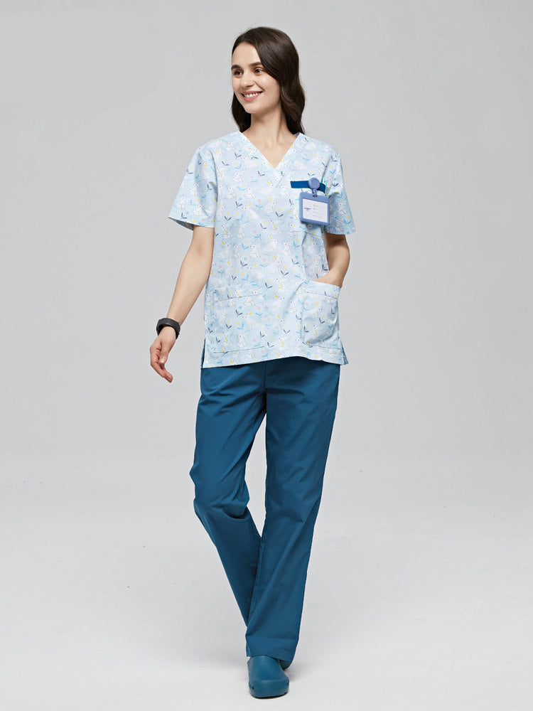 Printed hand washing clothes dinosaur begonia rabbit comfortable breathable overalls surgical gowns men's and women's dentistry, pediatrics