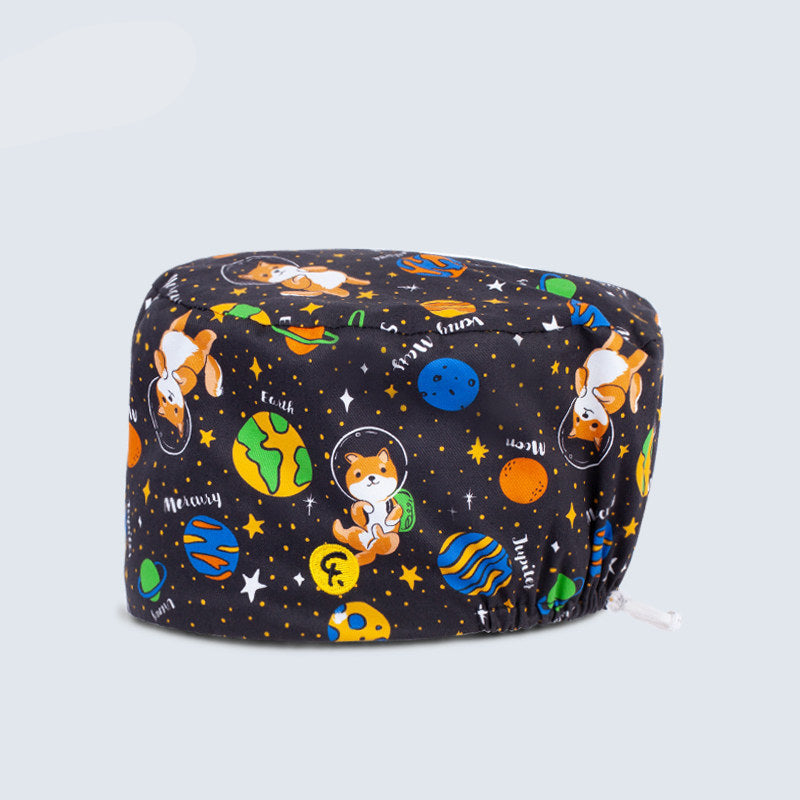 Nurse Beanie Elastic Cap Doctor Work Cap Printed Surgical Oral Head Cap Cotton Breathable for Men and Women