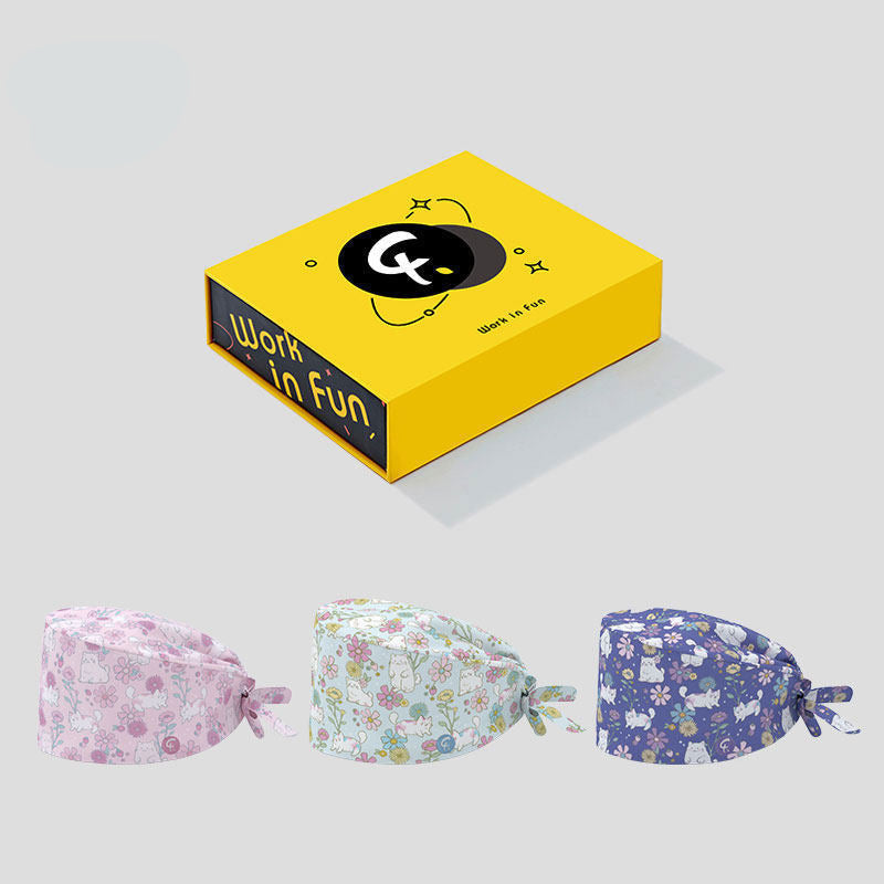 Floral Cotton Scrub Cap – Soft, Breathable & Adjustable Work Hat