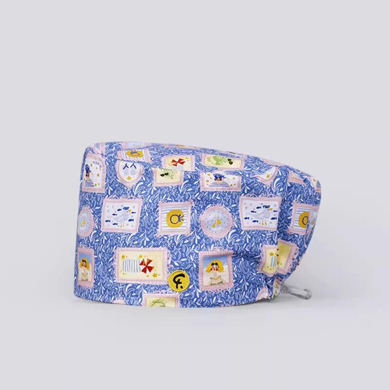 Nurse Beanie Elastic Cap Doctor Work Cap Printed Surgical Oral Head Cap Cotton Breathable for Men and Women