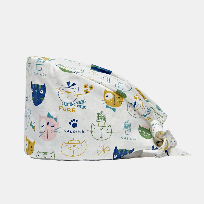 Surgical Cap Cotton Work Hat Gourd Hat Cartoon Print Breathable Hat Sweat Wicking Spring and Summer