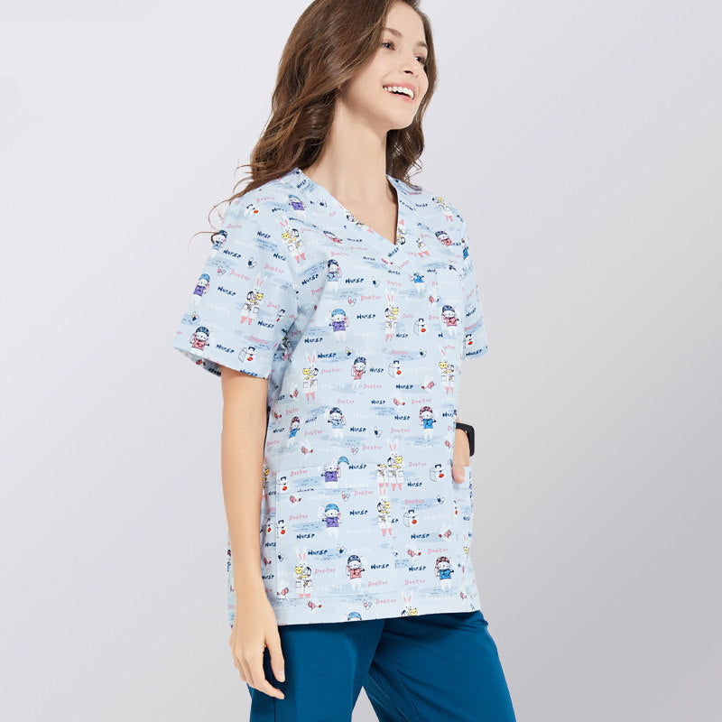 Printed Hand Wash Gown Cute Nurse Work Uniform Medical Unisex Long Sleeve Hand Gown for Dental Clinic