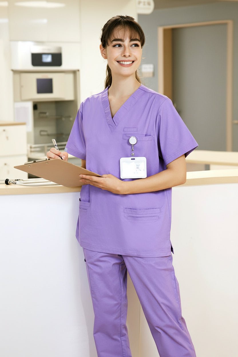 Stretch hand wash gown medical cotton uniform long sleeve navy blue doctor suit for 25-35 years old