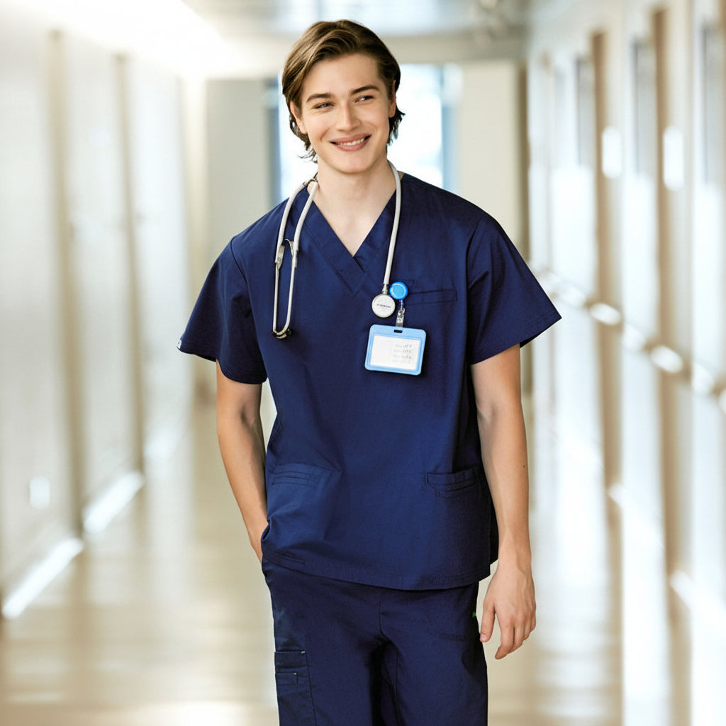 Stretch hand wash gown medical cotton uniform long sleeve navy blue doctor suit for 25-35 years old