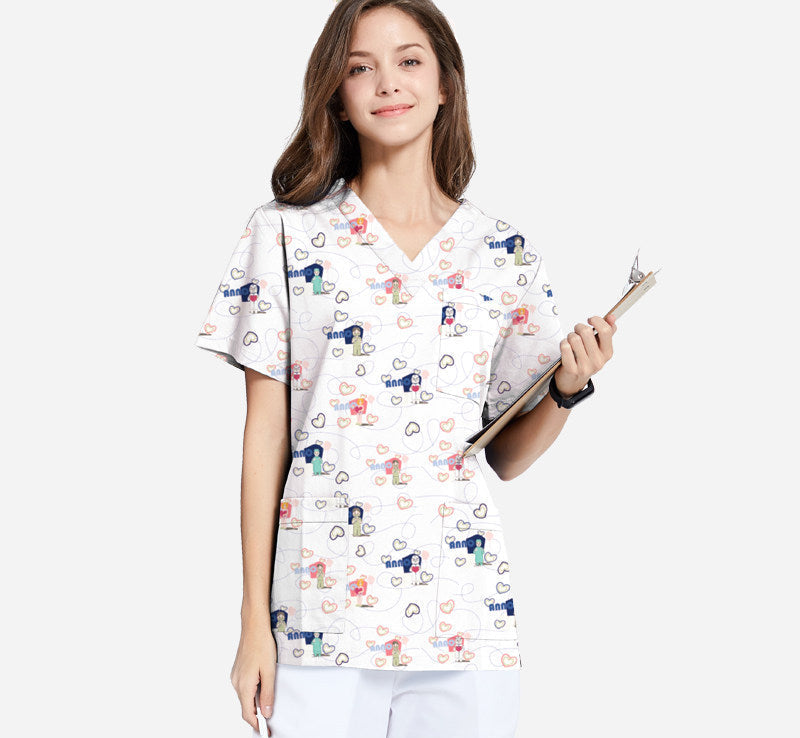 Clothes printed pet doctor nurse work uniform brush hand clothes men's and women's little nurses