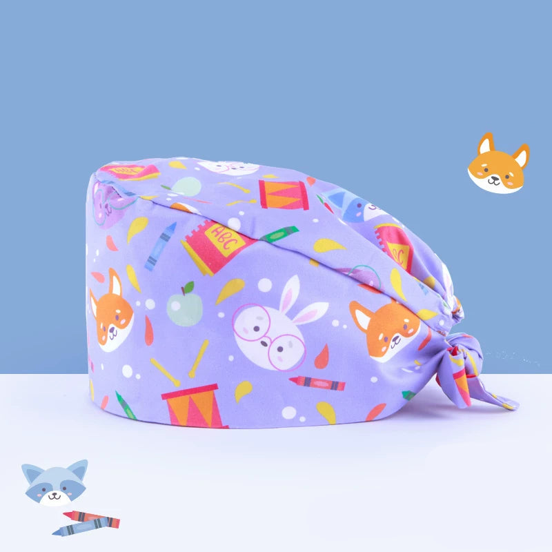 Faran Printed Hat Pet Hospital Grooming Work Hat Gourd Hat Women Cotton Oral Yard Hat Dust Hat Woman