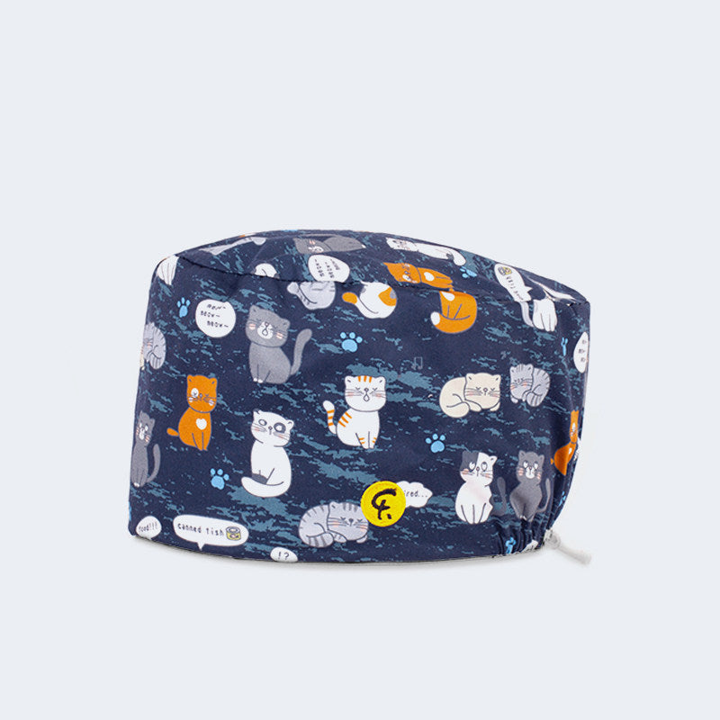 Beanie Cartoon Print Cap Doctor Nurse Surgical Cap Cotton Summer Men and Women Cat Tea Party