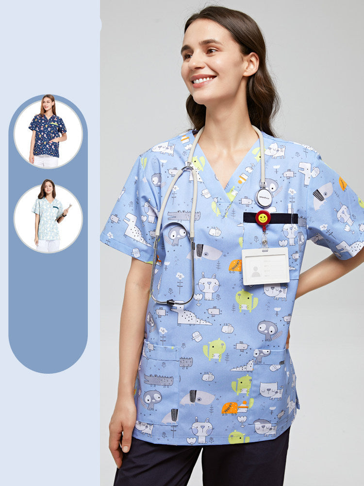 Printed hand washing clothes dinosaur begonia rabbit comfortable breathable overalls surgical gowns men's and women's dentistry, pediatrics