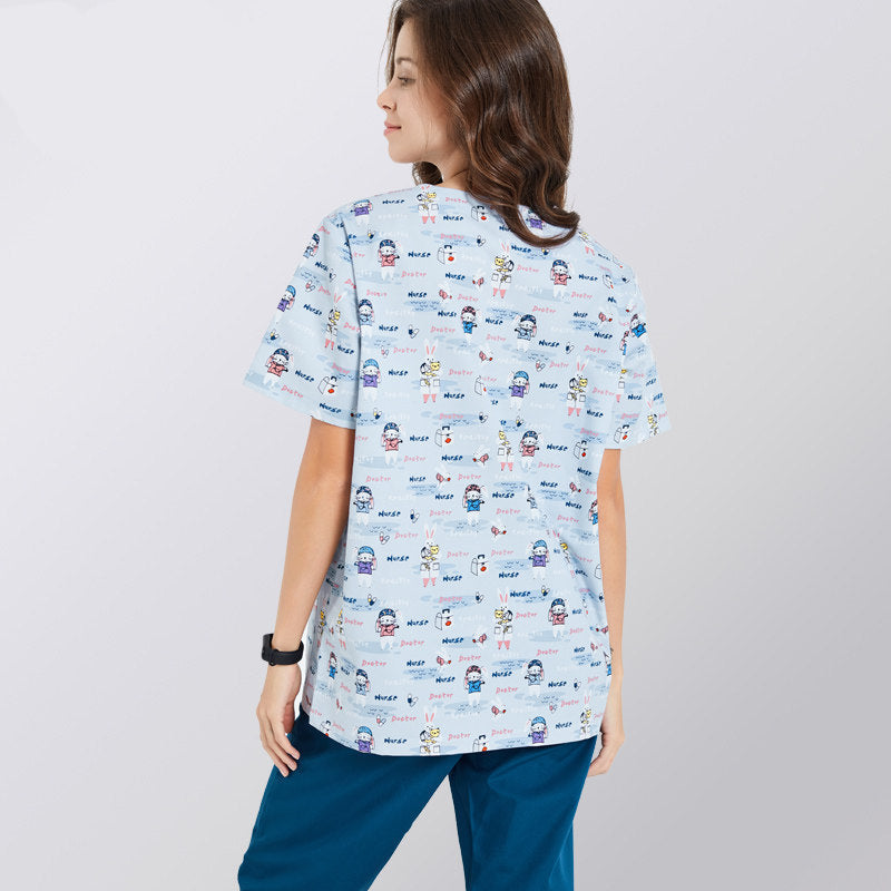 Printed Hand Wash Gown Cute Nurse Work Uniform Medical Unisex Long Sleeve Hand Gown for Dental Clinic