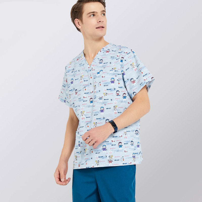 Printed Hand Wash Gown Cute Nurse Work Uniform Medical Unisex Long Sleeve Hand Gown for Dental Clinic