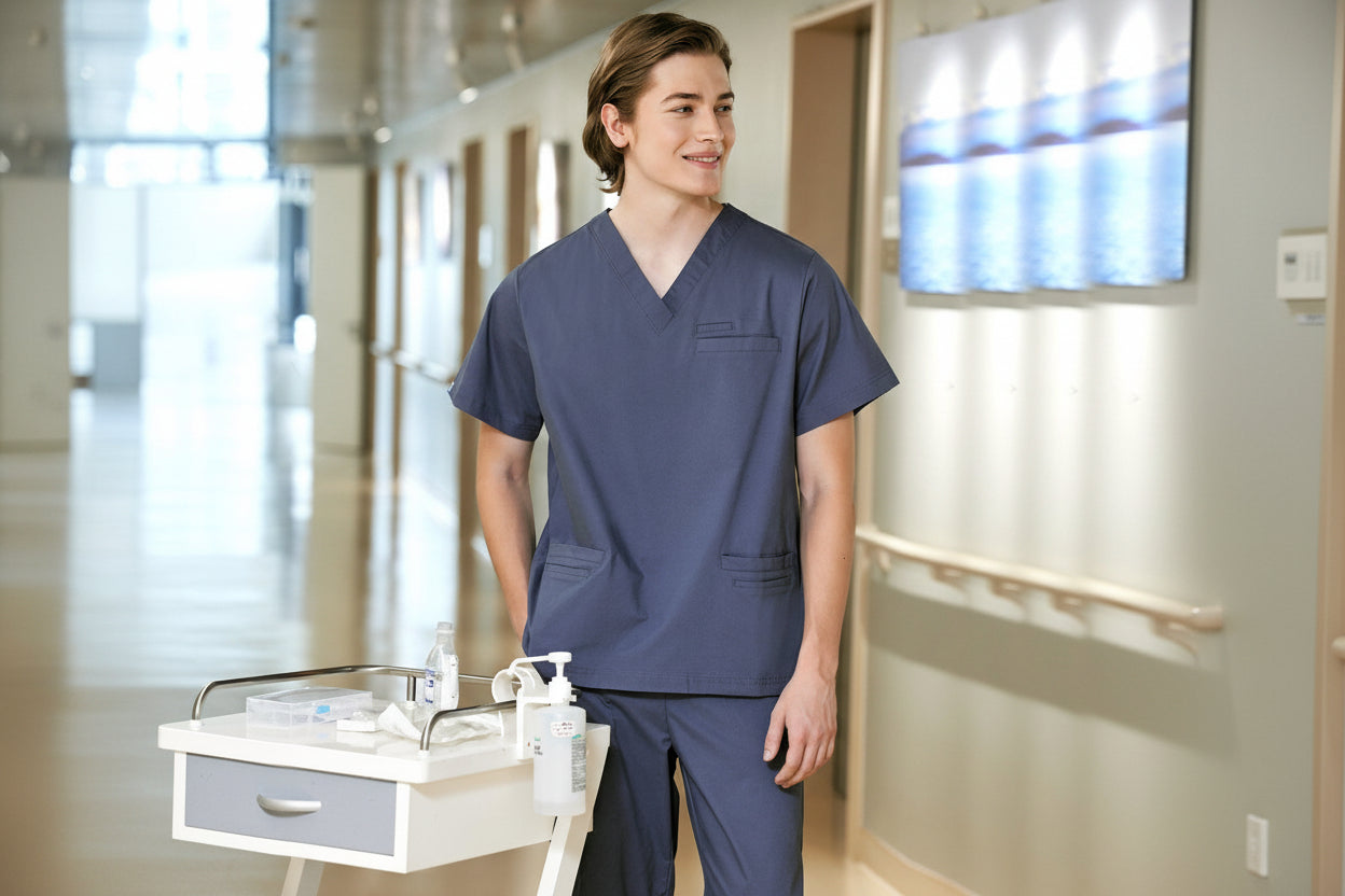 Stretch hand wash gown medical cotton uniform long sleeve navy blue doctor suit for 25-35 years old