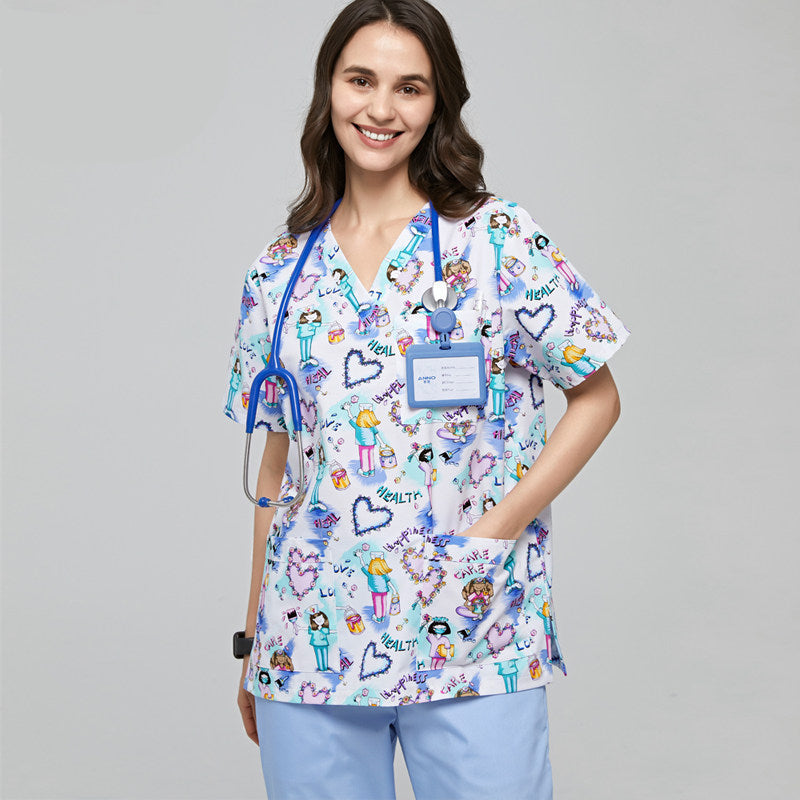 Clothes printed pet doctor nurse work uniform brush hand clothes men's and women's little nurses