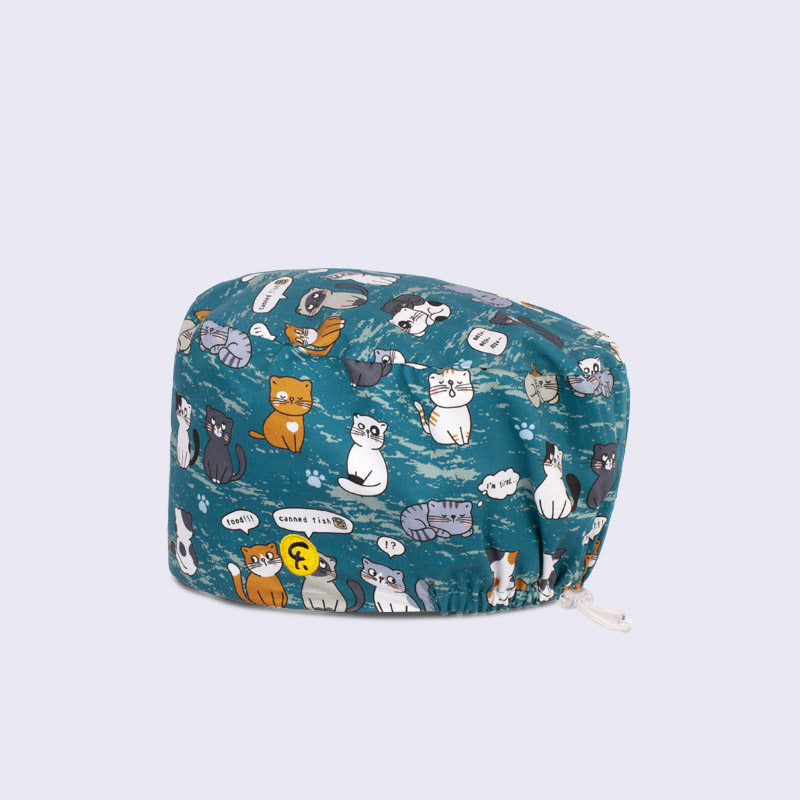 Beanie Cartoon Print Cap Doctor Nurse Surgical Cap Cotton Summer Men and Women Cat Tea Party