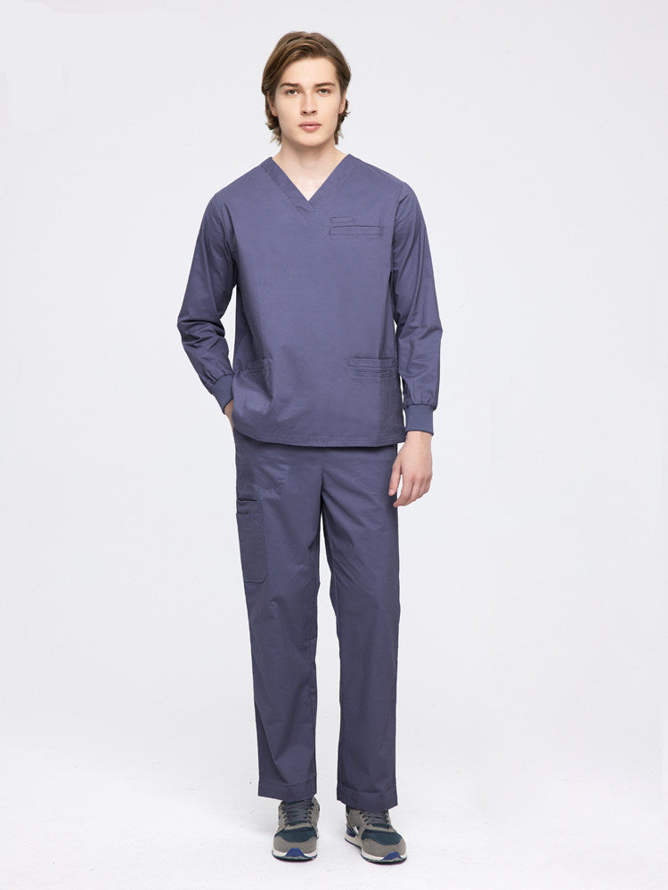 Stretch hand wash gown medical cotton uniform long sleeve navy blue doctor suit for 25-35 years old