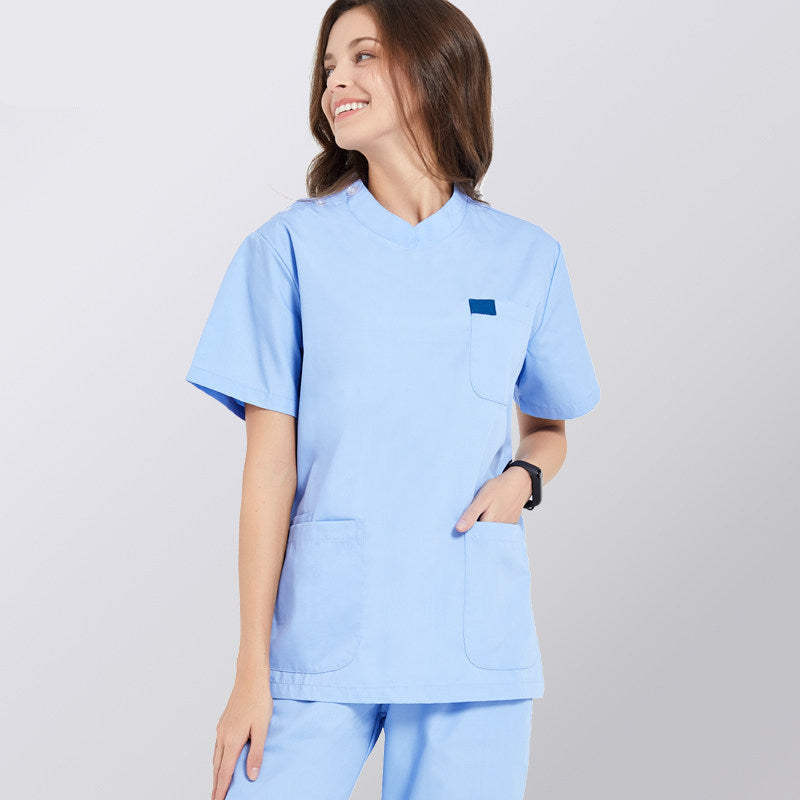 Solid Color Nurse Uniform Unisex Soft Anti-Wrinkle Cotton Polyester Blend Dental Cosmetic Hospital Workwear