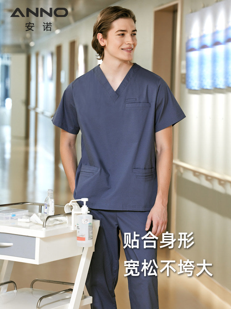 Stretch hand wash gown medical cotton uniform long sleeve navy blue doctor suit for 25-35 years old